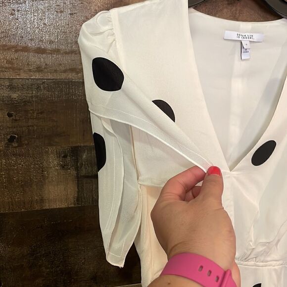 10 Crosby Derek Lam Ivory & Black Polka Dot V Neck Ruffle Sleeve Dress - Picture 8 of 10